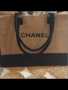 VIP Precision Beauté VIP Gift Jute Natural Burlap Black Tote Bag